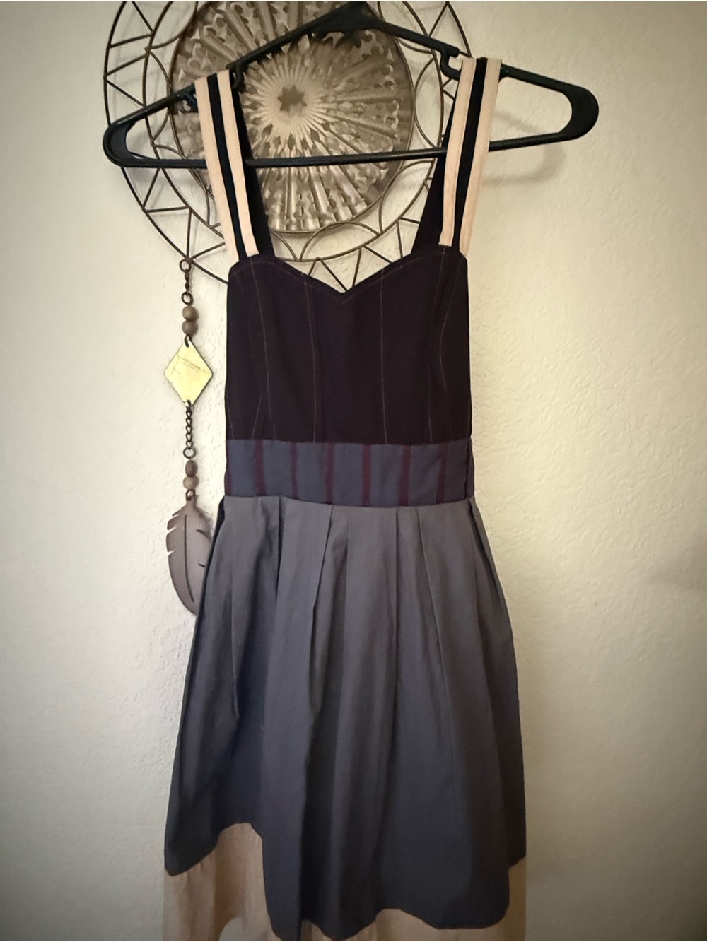 silence + noise Colorblock Strappy Mini Dress in Black, Gray and Cream